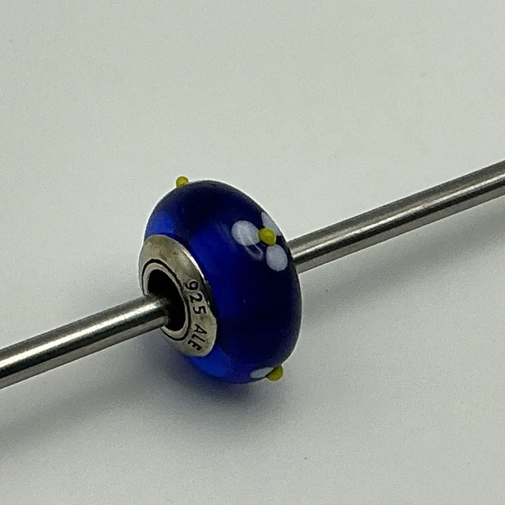 Blue Flowers Retired Pandora Charm, Murano Glass